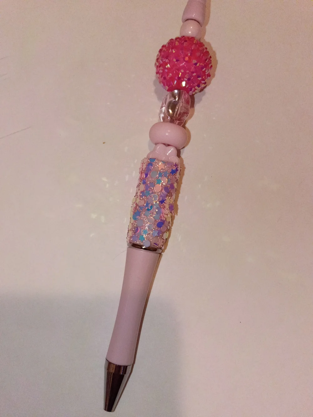 Pink Beaded Kids Pen with Sparkle Accents
